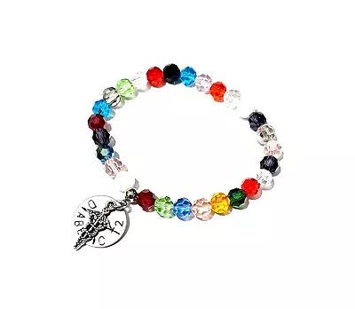 Medical Alert Bracelet SOS Warning Elasticated 8mm Crystal Beads & Charm 8  SALE • £6.99