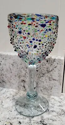 1 Vintage Mexican Confetti Pebble Art Glass Wine Pretty Multi Color 7.5  • $9.66