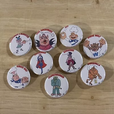 Burger Chef Character Vintage Replica 9-Button Set Burgerella Fangburger • $7