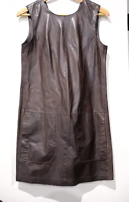 Vince Brown Leather Sleeveless Shift Dress Size 4 • $50