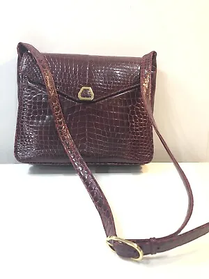 Authentic Morabito Crocodile Exotic Leather Shoulder Bag Purse Red Wine • $490