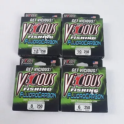 Vicious 100% Flourocarbon Line 250 Yds. (4) Sizes 6 8 10 And 12lb. (NEW) • $10.99