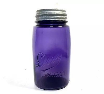 DREY MASON Jar Antique Glass Quart Fruit Canning Jar Amethyst Purple Irradiated: • $70