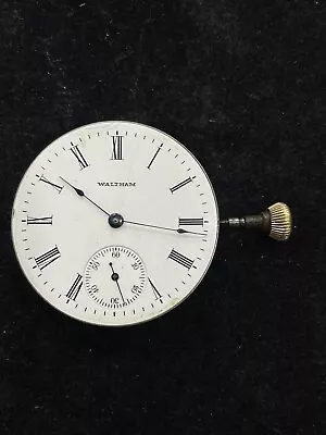 Vintage Waltham Pocket Watch Movement Dial Hands & Crown WORKING • $19.99