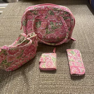 VERA BRADLEY Petal Pink Ret. Spring 2006 Pattern Floral Bowler Sherry & Wallet • $39.97