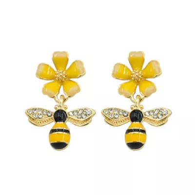 $2.88 • Buy Newly Bee Flower Enamel Drop Earrings For Women Girl Fashion Jewelry Accessory