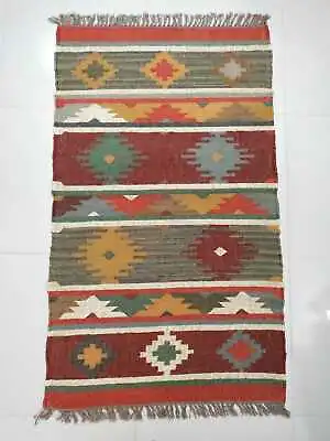 Wool Jute Traditional Kilim Rug Indian Vintage Runner Rug Turkish Kilim Rugs • $144.58