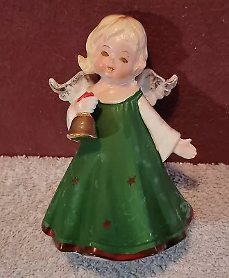 Vintage Lefton Angel Figurine Green Dress Bell KW4836 Blonde 1950s Japan • $24.95