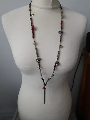 Costume Jewellery Statement Necklace Pink Brass  Green Black Bead Accessorize • £7.85