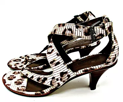 NWOB B. Makowsky Leopard Print Leather Strappy Kitten Heel Sandals Size 7.5M • $39.99