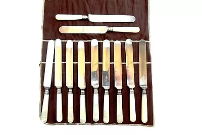 Antique 1834 J RUSSELL & CO Silverplate & Mother Of Pearl 11 Piece Knife Set • $69.99