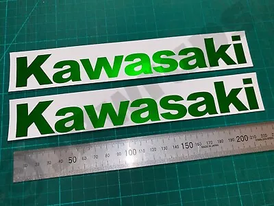 (X2) Kawasaki Stickers Decals Motorbike Tank Fairing 220x32mm Gloss Candy Green • £4.99