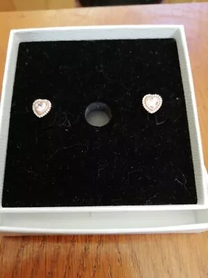 Pandora Sparkling Love Heart Stud Earrings New With Original Gift BOX ROSE GOLD • £13