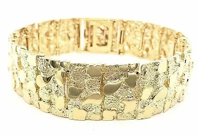 Men's 14k Yellow Gold Solid Nugget Bracelet 8.5 - 9  18.5mm 59.5 Grams • $3570.49