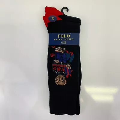 NWT Polo Ralph Lauren Polo Bear Holiday Christmas Crew Socks 2-Pack Sz XL 12-17 • $22