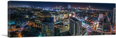 ARTCANVAS Manila Philippines Skyline At Night Panoramic Canvas Art Print • $106.24