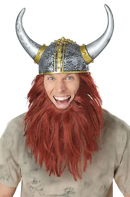 Viking Horns Warrior Helmet And Beard Strap Costume Adult Men Kit • $7.06