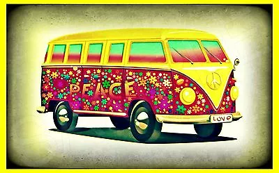 *vw Bus* Made In Usa! Metal Sign Hippie Peace Surf Wagon Vintage Design Camper • $11.99