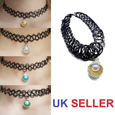 £2.99 • Buy Black Choker Necklace Set Stretch Pendant Shell Classic Gothic Tattoo Retro UK