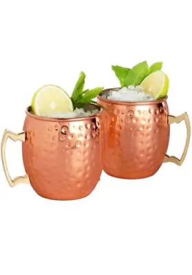 Set Of 2 X Pure Copper Handcrafted Moscow Mule Mug Cup With Brass Handle. • $24.39