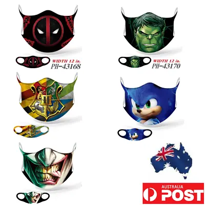 Marvel Adult Deadpool Harry Potter Joker Sonic Hulk Print Washable 3D Face Mask • $4.79