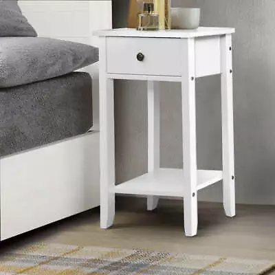 Artiss Bedside Table 1 Drawer With Shelf - BOWIE White • $58.80