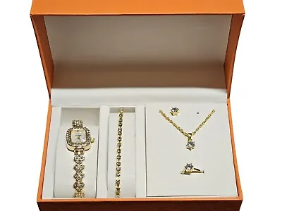 Watch And 5pcs Jewellery Set Ladies Women Girls Fashion Cubic Wristwatch Gift • £14.99