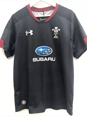 WALES 2017/18 Away Rugby Shirt Under Armour Black Short Sleeve Mens Small S • £19.95