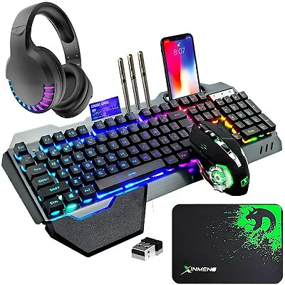 Wireless 2.4G Gaming Keyboard Mouse And Bluetooth Headset Set RGB Backlit For PC • $114.99