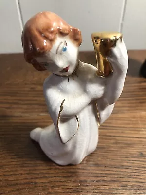 Vintage Ceramic Hand-Painted KNEELING GIRL In Gown GOLD Trim 3.75  • $4.99