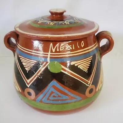 Beautiful Mexican Redware Pottery. Hand Painted Vintage Bean Pot W/Handles • $40