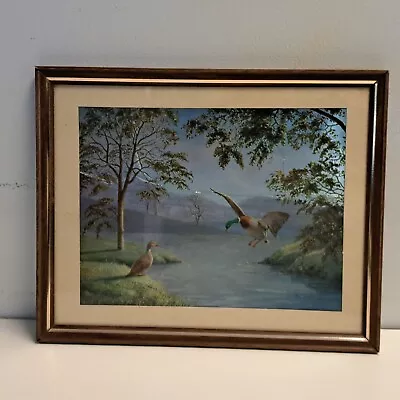 VTG Framed Dufex Foil Art Print Flying Mallard Lake Ducks Waterfowl F. Osborne  • $18