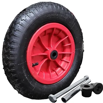 16  Red Pneumatic Wheelbarrow Wheel Tyre  4.80/4.00-8 + 150mm Axle Set • £15.99