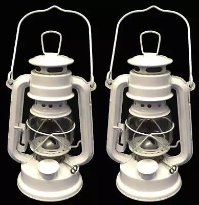 Lot Of 2 - 8 Inch White Hurricane Kerosene Oil Lantern Hanging Light / Lamp • $18.83