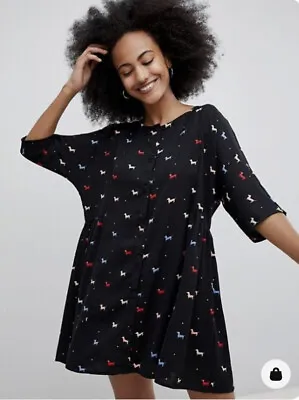 Monki Multi Colour Dog Print Smock Dress Womens Size M Oversized Uk 12 14 Vgc D1 • $16.64