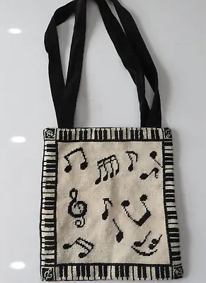 Hand Made Needlework Piano Musical Note Bag Black Ivory • $14.99