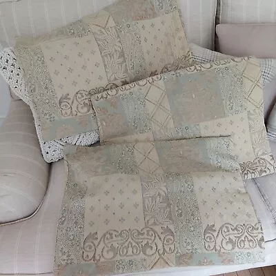 3 Marks & Spencer Vintage Large Scatter Duck Egg & Gold Cushion Covers Beautiful • £29.99