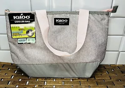 Igloo Cooler Bag Lunch Tote Bag Insulated Zip Closure Holds 9 Cans Grey & Pink • $12