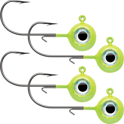 VMC Neon Moon Eye 1/4 Oz. 3D Holographic Jig - 4 Pack - Glow Chartreuse • $11.25