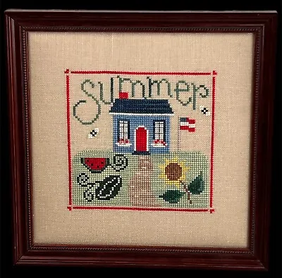 Vintage Hand Embroidered Sampler Of Cottage Home Framed Wall Art Picture  9x9 • $34.75