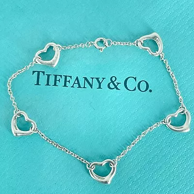 Tiffany & Co. Five 5 Open Heart Bracelet Elsa Peretti Sterling Silver925 W/Pouch • $174.39