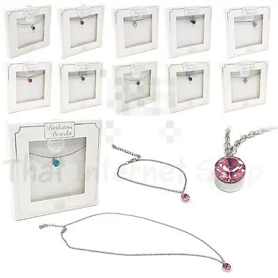 £3.25 • Buy Birthstone Necklace Bracelet Jewellery Silver Plated Gemstone Gift Boxed