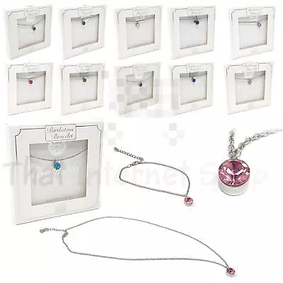 £3.25 • Buy Birthstone Necklace Bracelet Jewellery Silver Plated Gemstone Gift Boxed