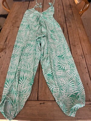 £9.99 • Buy Wonderful DANCING LEOPARD Green & White Harem Leg Halterneck JUMPSUIT, One Size