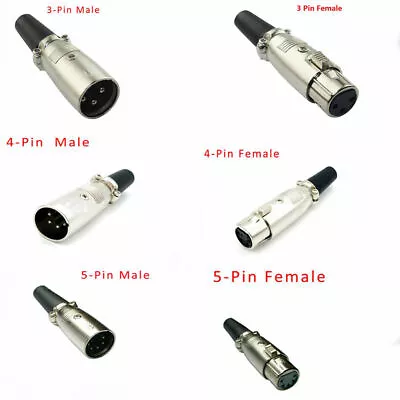 Male Female Screw XLR Cannon Microphone Audio Connector Balanced Plug 3/4/5 Pin  • $44.63