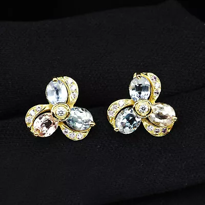 Delicate Fancy Sapphire Oval 3.20Ct 925 Sterling Silver Handmade Flower Earrings • $14.99