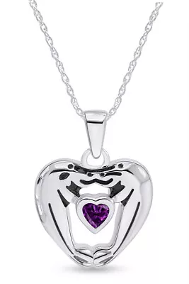 Amethyst Sea Lions Manatee Heart Pendant Necklace 14K White Gold Plated Silver • $62.09