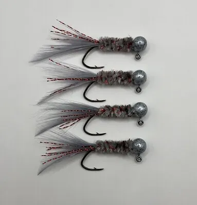 Hand Tied Feather Tail Crappie Jigs Gray Red & Pearl/Pepper 1/16th Ounce New • $6.50