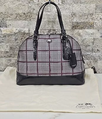 Coach Peyton Cora Glen Plaid Domed Satchel Black Patent Leather Purse F32841 • $48.99