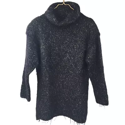 New Carole Little Mohair Blend Black Oversized Sparkle Silver Gold Sweater Mediu • $28